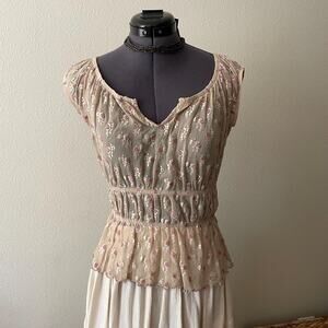 y2k boho cottage coquette fairy floral sheer lace top vintage 2000s fits S-L